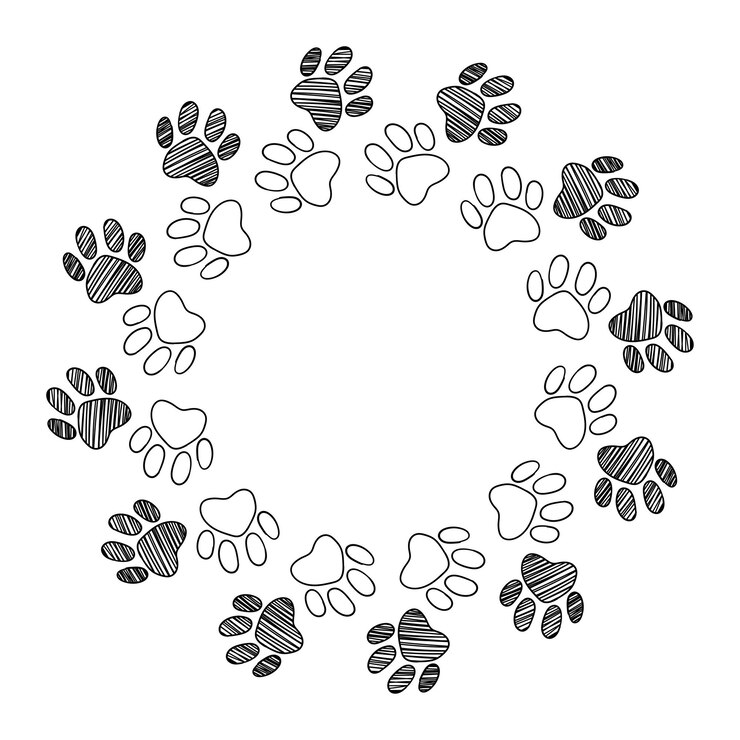 Vettore cane gatto animale domestico animale zampa piede disegnato a mano inchiostro schizzo cornice bordo arte vettoriale
