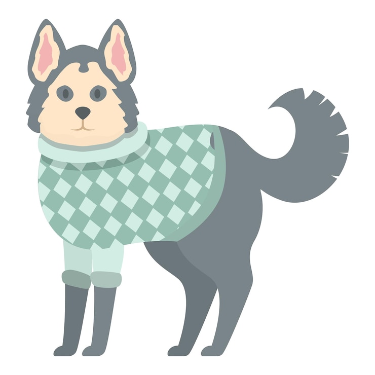 Vettore cane husky che indossa un maglione invernale verde in piedi