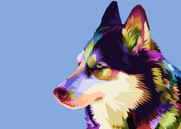 Cane husky colorato in stile pop art.