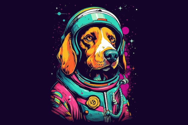 Cane sveglio nel casco dell'astronauta sull'illustrazione di vettore della maglietta di polo