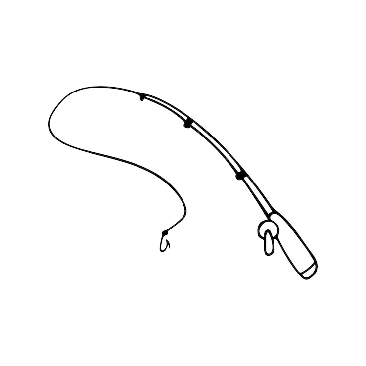 Canna da pesca doodle disegnata a mano Contorno di clipart vettoriali