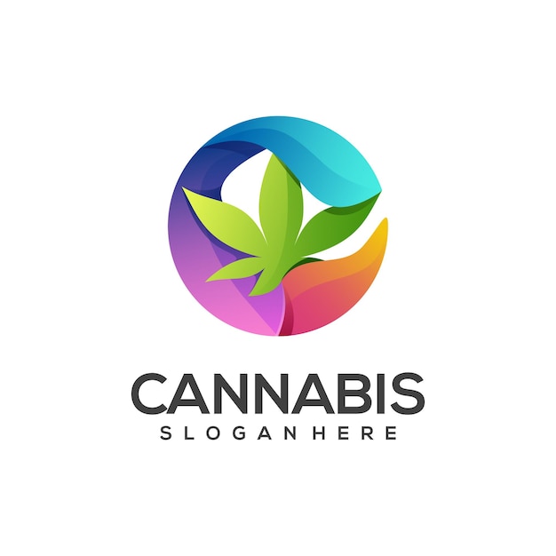 Cannabis di illustrazione del logo con spruzzi di liquidi colorati