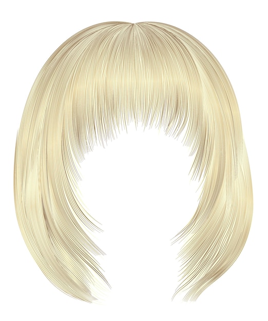 Capelli alla moda bob kare con frangia. colori biondo chiaro. lunghezza media. stile di bellezza. 3d realistico.