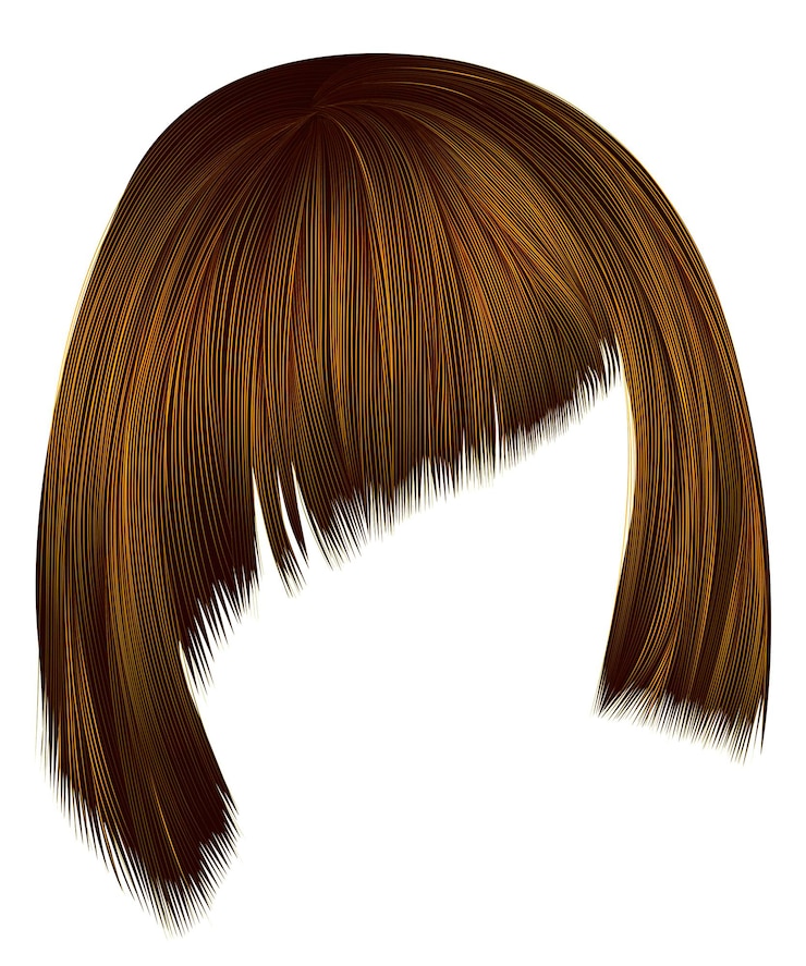 Vettore capelli alla moda colori rossi. kare asimmetrico con frangia obliqua. moda di bellezza