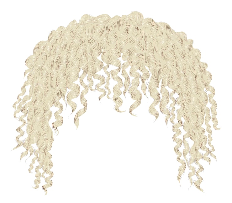 Vettore capelli biondi arruffati ricci alla moda. 3d realistico. unisex afro