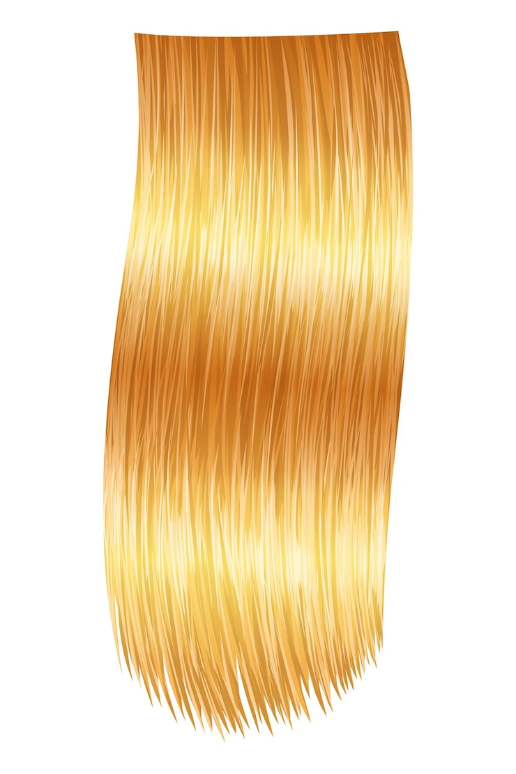 Vettore capelli biondi lucenti taglio di capelli cura dei capelli e salone di bellezza lucchetti realistici di lunghe bionde dritte bei capelli femminili sani con superficie lucida