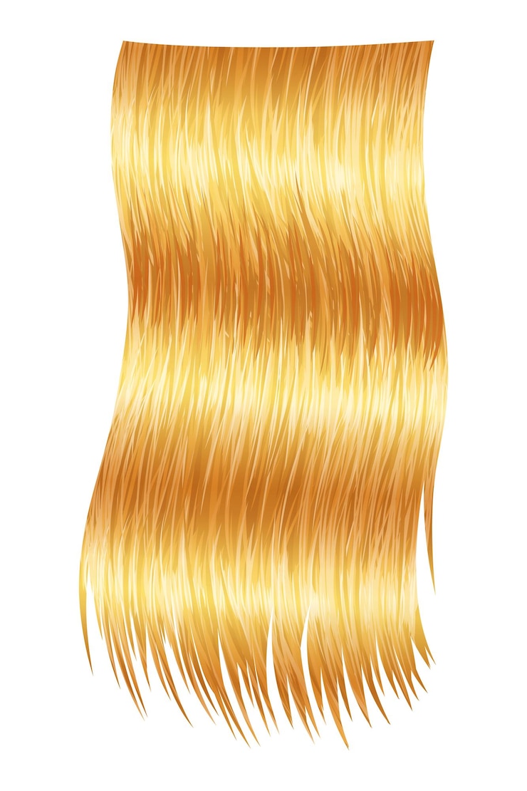 Vettore capelli biondi lucenti taglio di capelli cura dei capelli e salone di bellezza lucchetti realistici di lunghe bionde dritte bei capelli femminili sani con superficie lucida