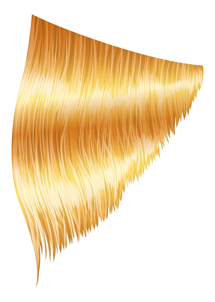 Vettore capelli biondi lucenti taglio di capelli cura dei capelli e salone di bellezza lucchetti realistici di lunghe bionde dritte bei capelli femminili sani con superficie lucida