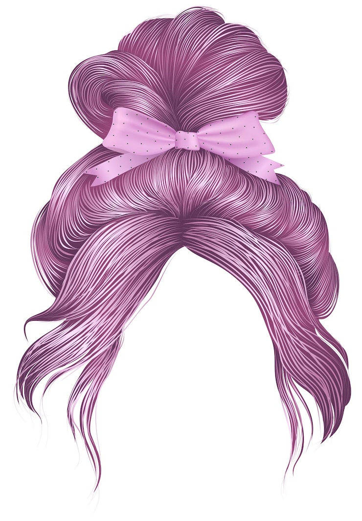 Vettore capelli bun con arco colori rosa donne stile di bellezza moda