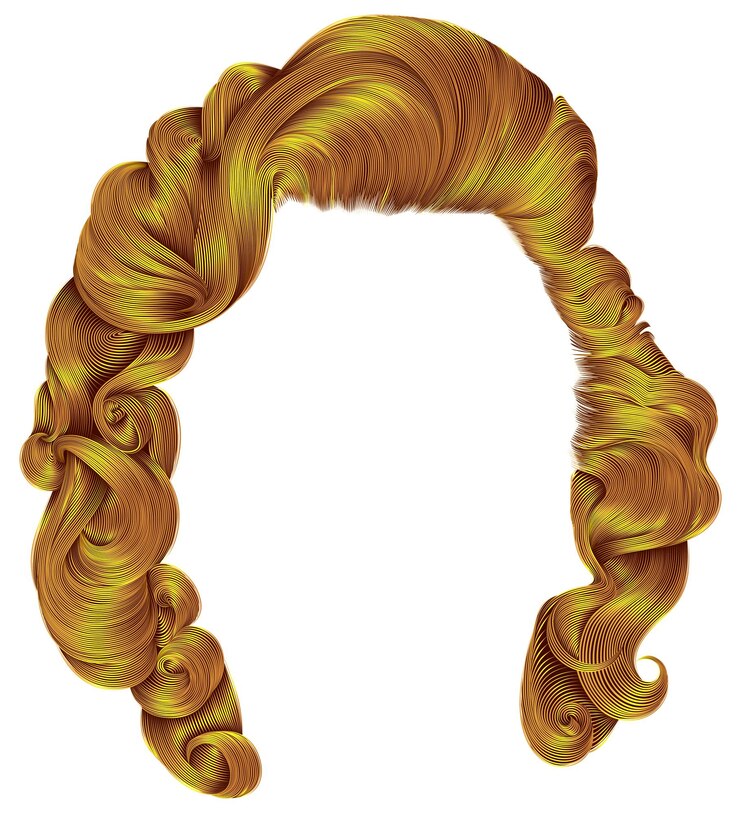 Capelli donna alla moda colori giallo brillante. riccioli in stile retrò. 3d realistico.