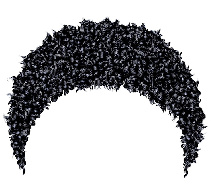 Vettore capelli neri corti ricci alla moda. 3d realistico. afro