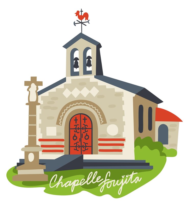 Vettore cappella di foujita regione champagneardenne francia illustrazione vettoriale isolata con lettere