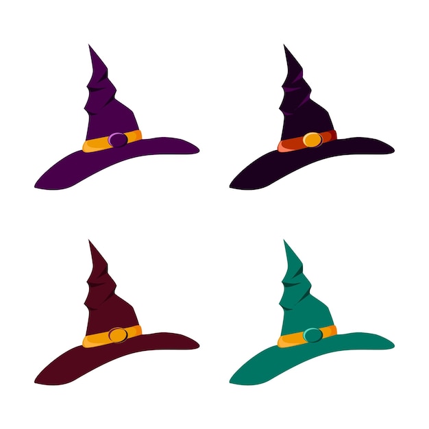 Cappelli da strega di diversi colori Illustrazione disegnata a mano di Halloween isolata su sfondo bianco