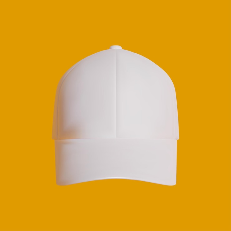 Vettore cappello bianco mockup realistico stile 3d cappello modello vuoto berretti da baseball moderni accessori moda realistici copricapo modello illustrazione vettoriale isolato su sfondo giallo