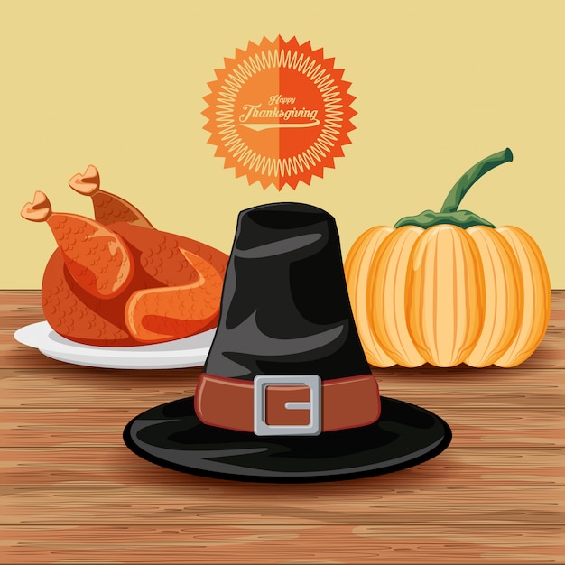 Cappello da pellegrino con tacchino e zucca del giorno del ringraziamento
