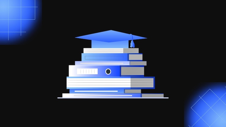 Vettore cappuccio di laurea sui libri