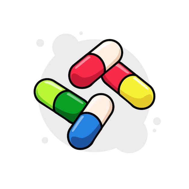 Capsule di medicina colorate Cartoon Icon Vector Illustrazione sfondo isolato