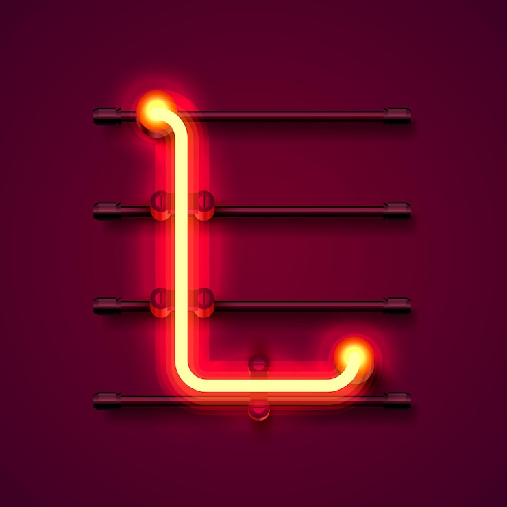 Vettore carattere al neon lettera l, insegna di design artistico. illustrazione vettoriale