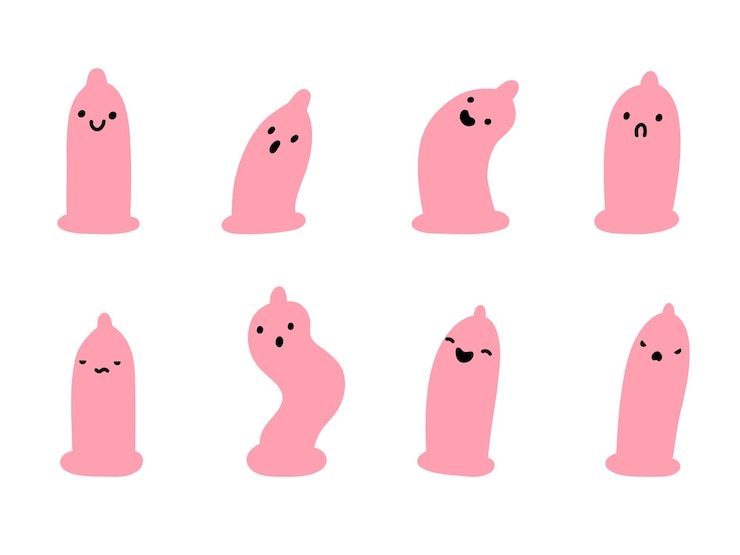Vettore carattere del preservativo contraccezione sessuale sicura cartone animato semplice preservativo simpatico doodle emoji conservante