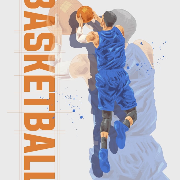 Carattere dell'illustrazione del giocatore di pallacanestro in stile astratto