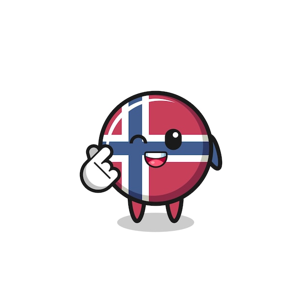 Carattere della bandiera della Norvegia che fa il cuore del dito coreano