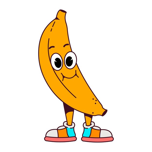 Carattere di banana di frutta retrò dei cartoni animati di vettore