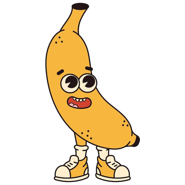Carattere di banana di frutta retrò dei cartoni animati.