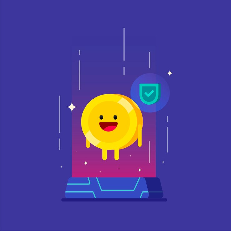Carattere di denaro felice della tecnologia digitale di criptovaluta affidabile