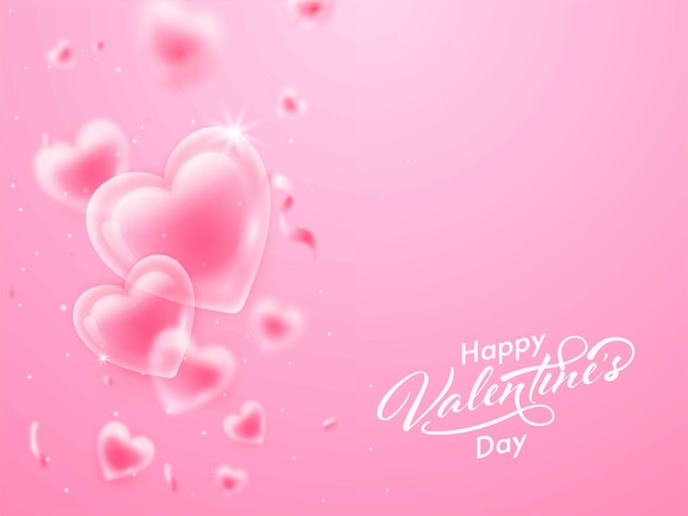 Carattere di San Valentino felice con cuori lucidi e coriandoli decorati su sfondo rosa