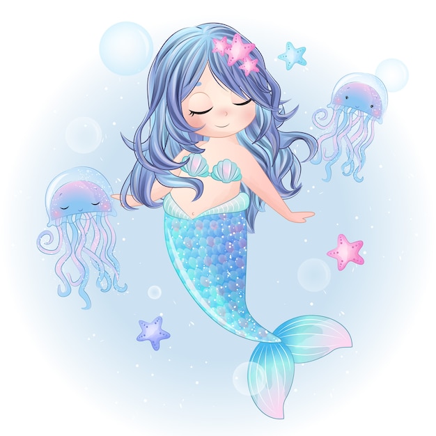 Carattere di sirena carino disegnato a mano