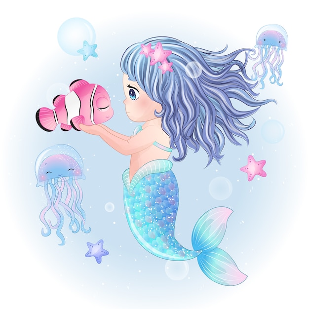 Carattere di sirena carino disegnato a mano