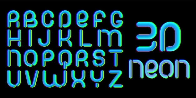 Carattere effetto glitch 3D. Lettere latine dalla A alla Z. Design di caratteri tipografici di tendenza 2021. Per eventi musicali, banner, flyer, copertina.