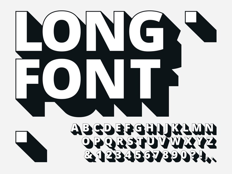 Vettore carattere ombra lunga. retro alfabeto di audacia 3d, vecchio tipo in grassetto e set di illustrazione vettoriale lettering tipografia hipster cool vintage cool