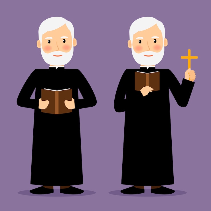 Vettore carattere pastore con croce e bibbia isolata. illustrazione vettoriale