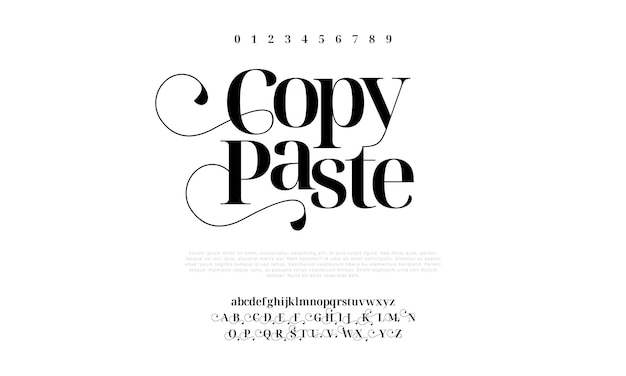 Carattere tipografico di alfabeto di carattere moderno di lusso elegante