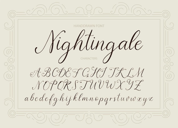 Carattere vettoriale calligrafico Nightingale disegnato a mano