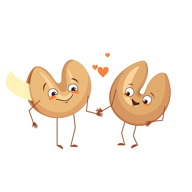 Caratteri cinesi dei biscotti della fortuna con emozioni d'amore i dolci festivi degli eroi divertenti o felici