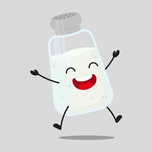 Caratteristico personaggio di sale felice Ingrediente di celebrazione di salto di vittoria divertente emoticon di cartone animato in stile piatto