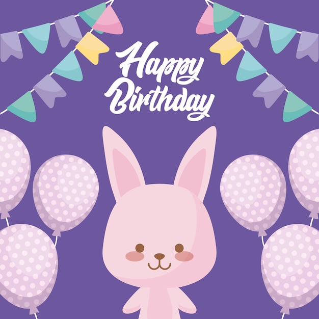 Card di buon compleanno con coniglio carino