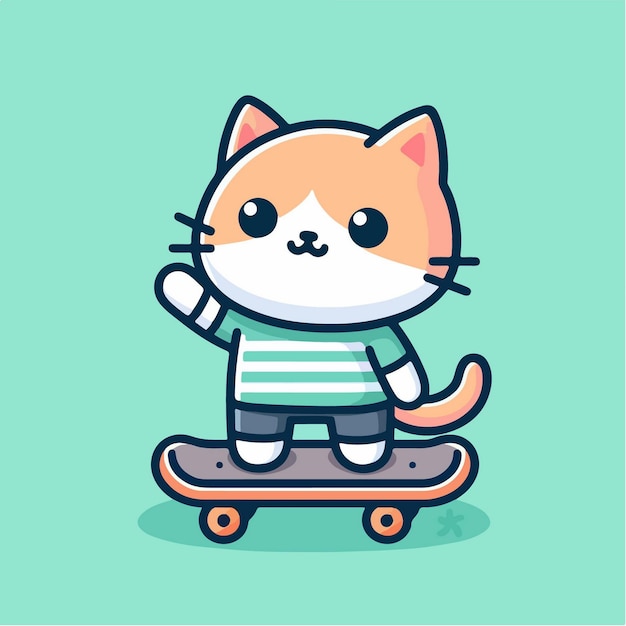 caricatura di un gatto arancione mascotte di skateboard.