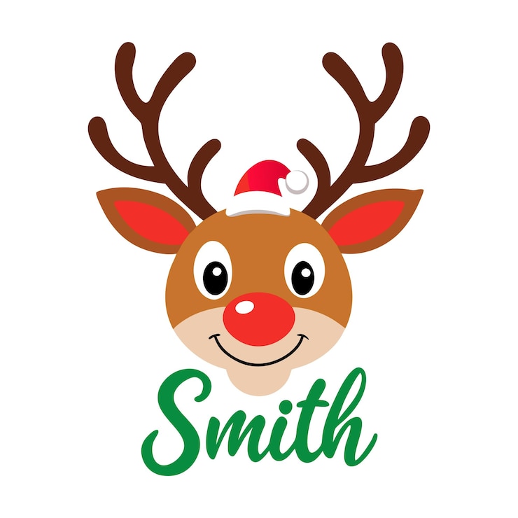Vettore carina illustrazione di una famiglia di renne con i bambini nome smith vettore personalizzato delle vacanze di natale