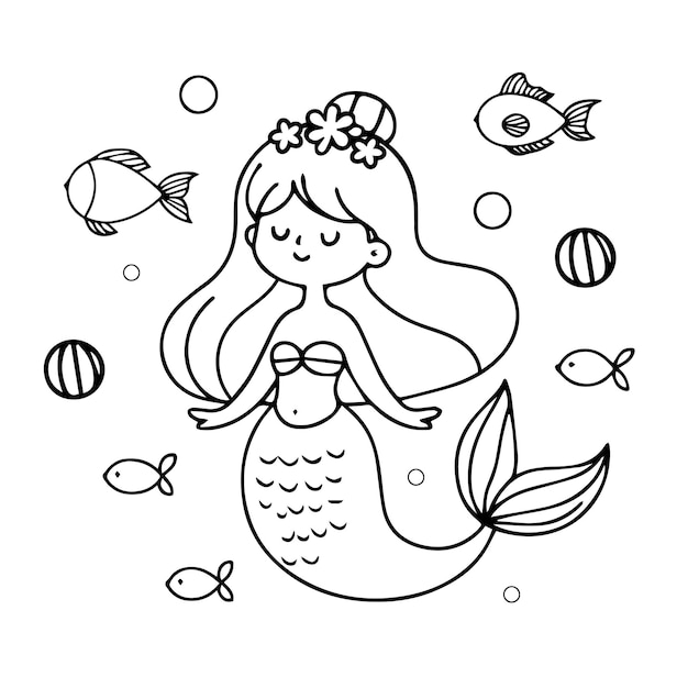 carina sirena disegnata a mano pagina da colorare illustrazione vettoriale