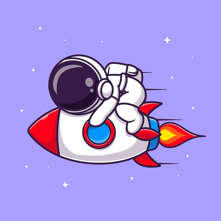 Vettore carino astronauta che dorme su rocket cartoon icona vettore illustrazione. scienza tecnologia icona concetto isolato vettore premium. stile cartone animato piatto