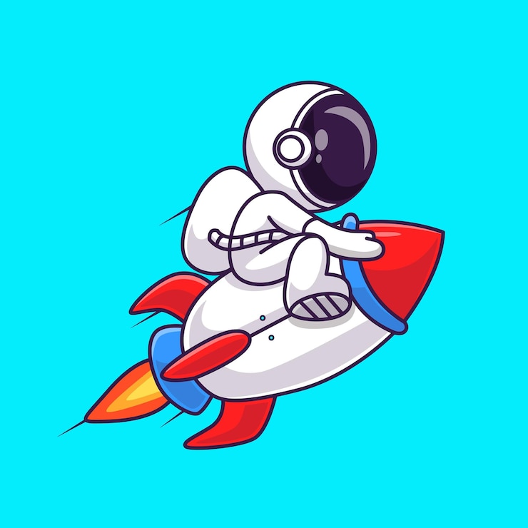 Vettore carino astronauta in sella a un razzo cartoon vettore icona illustrazione scienza tecnologia icona isolato piatto