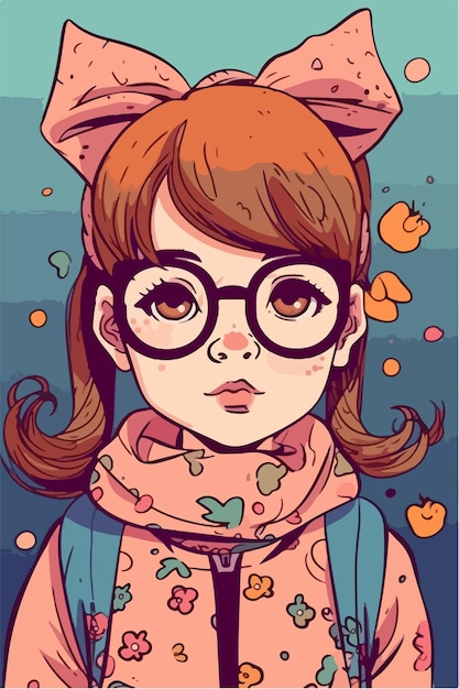 carino bambina kawaii illustrazione colori piatti illustrazione vettoriale arte digitale Anime isolato