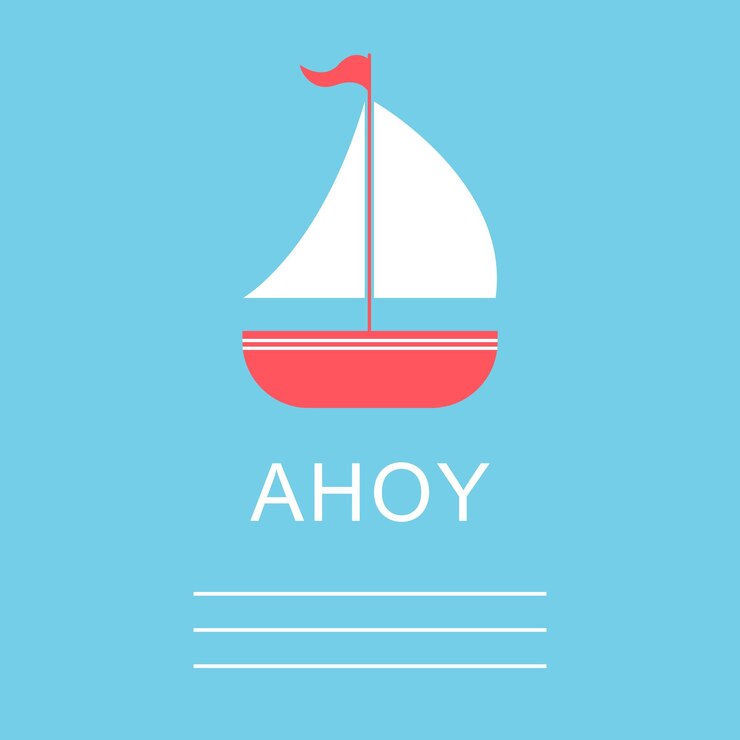 Vettore carino barca a vela ahoy biglietto d'auguri cartoon illustrazione vettoriale
