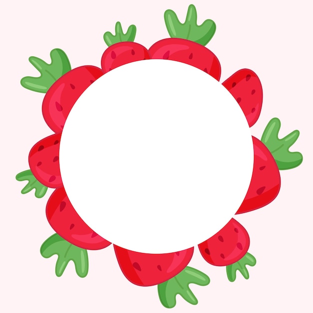 Carino biglietto di auguri con fragole con cornice vuota per testo piatto illustrazione vettoriale