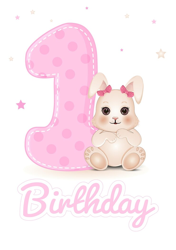 Vettore carino biglietto di baby shower con il numero 1 e il coniglietto il giorno del compleanno illustrazione vettoriale