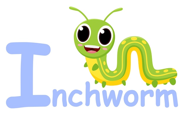 Carino carattere alfabeto I per i personaggi dei cartoni animati inchworm
