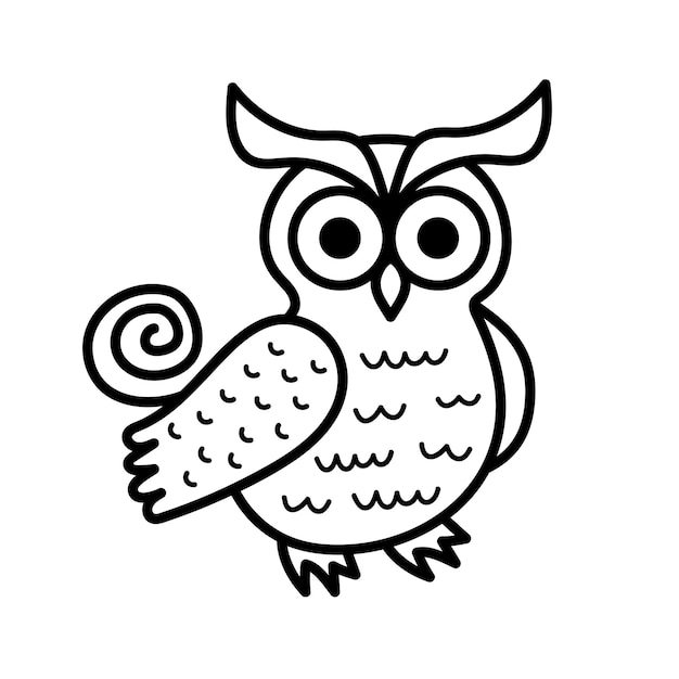 Carino carattere di gufo a righe carino personaggio di gufo doodle libro da colorare per bambini stile artistico nursery